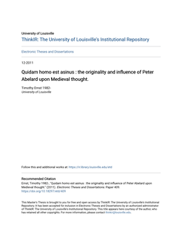 The Originality and Influence of Peter Abelard Upon Medieval Thought