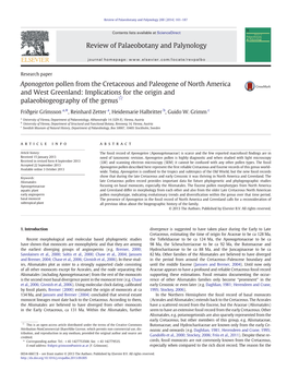 Aponogeton Pollen from the Cretaceous and Paleogene of North America and West Greenland: Implications for the Origin and Palaeobiogeography of the Genus☆