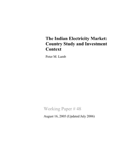 The Indian Electricity Market: Country Study and Investment Context