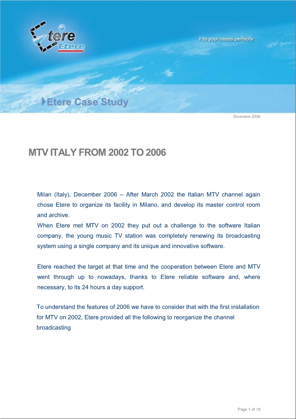 Etere Case Study MTV ITALY from 2002 to 2006
