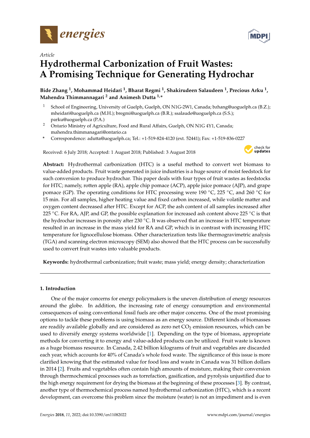 Hydrothermal Carbonization of Fruit Wastes: a Promising Technique for Generating Hydrochar