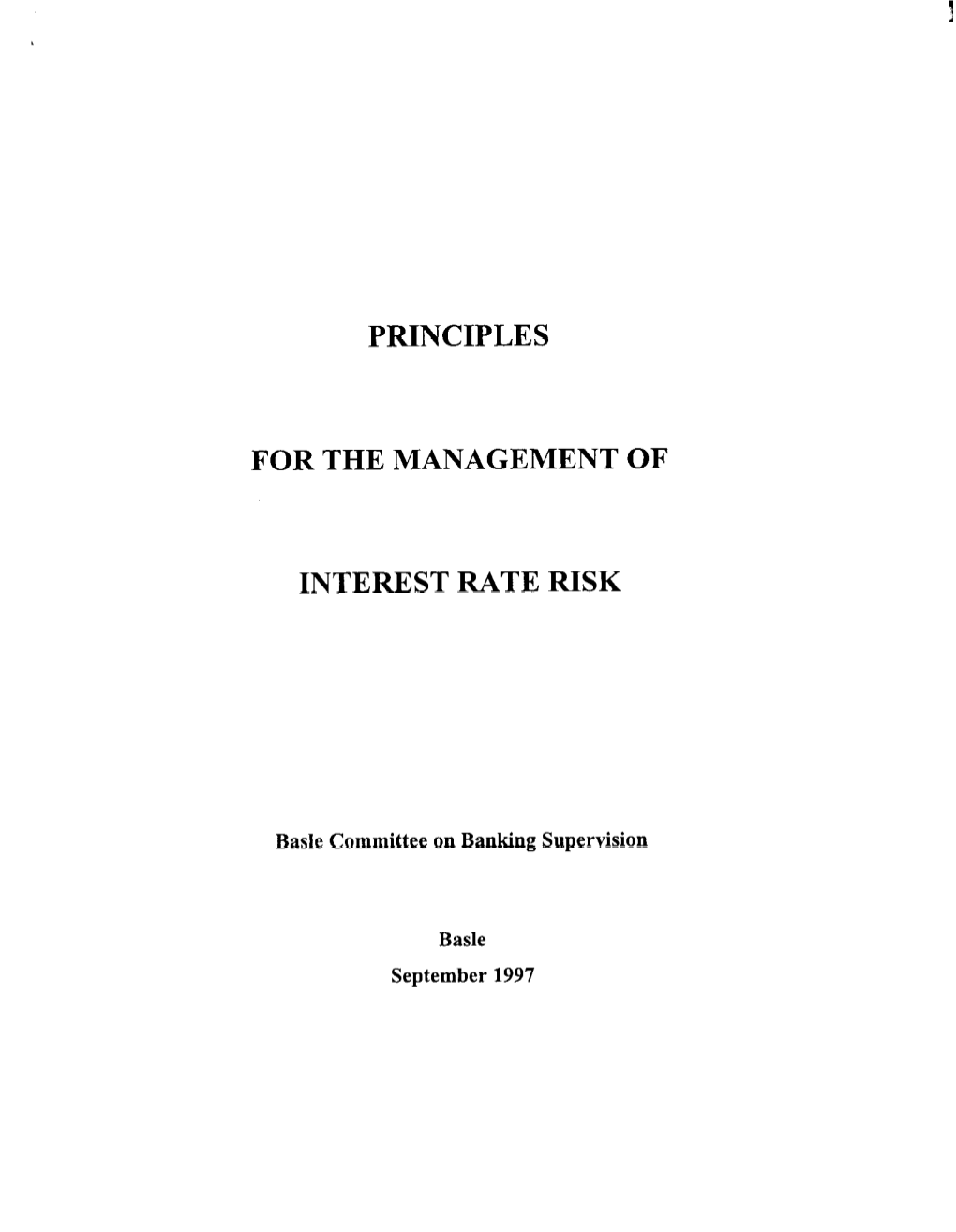 Principles for the Management of Interest Rate Risk