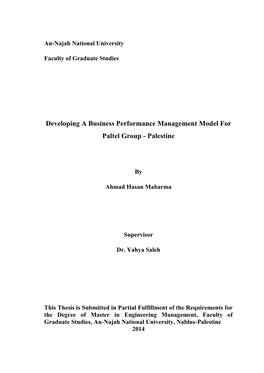 Developing a Business Performance Management Model for Paltel Group - Palestine
