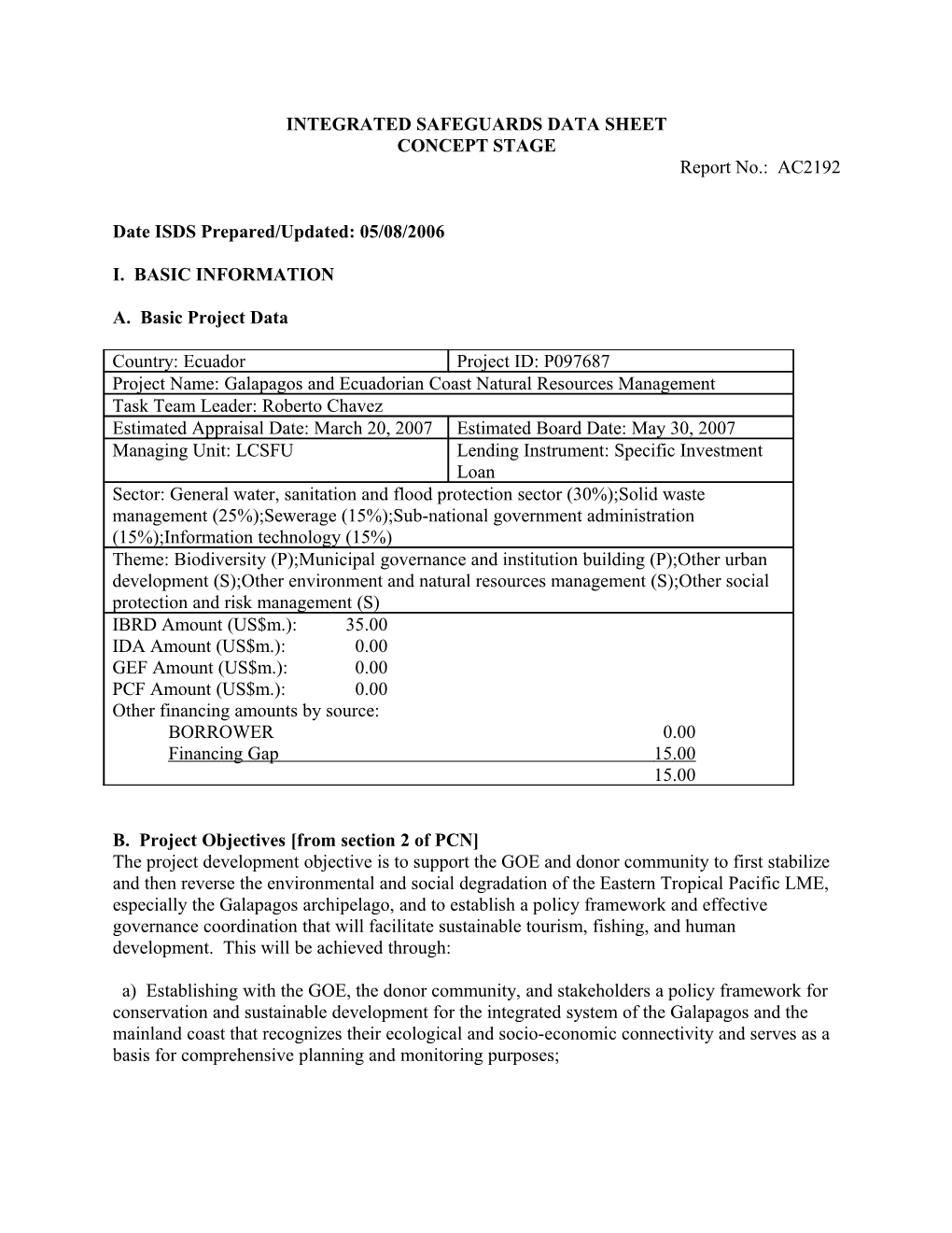 Integrated Safeguards Data Sheet s1