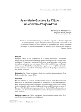 Jean-Marie Gustave Le Clézio : Un Écrivain D’Aujourd’Hui