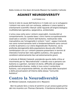 Contro La Neurodiversità (Di Moheb Costandi, Traduzione Di A