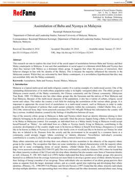 Assimilation of Baba and Nyonya in Malaysia