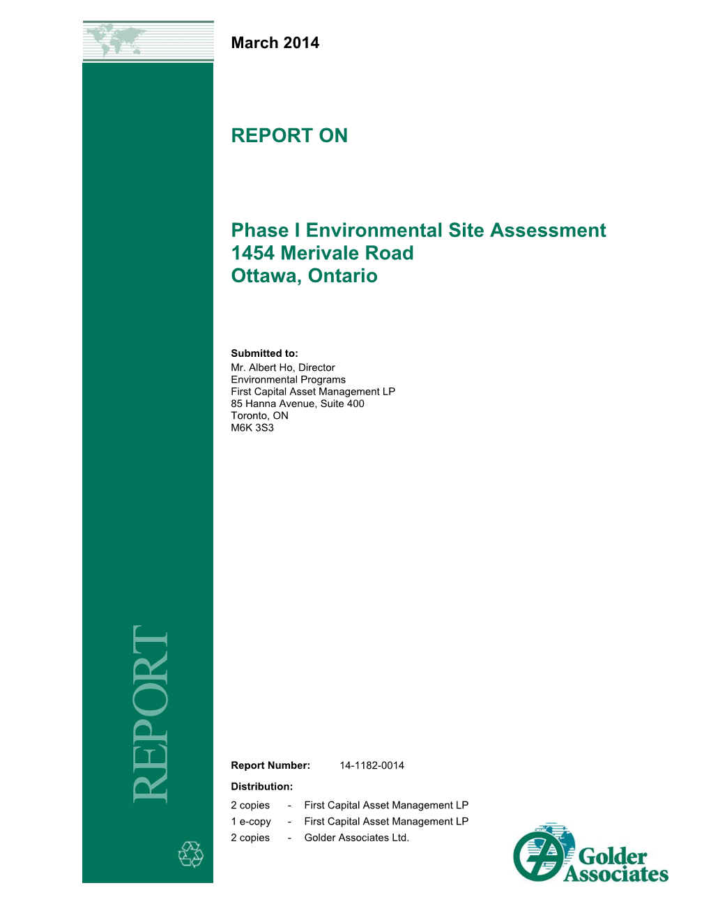 REPORT on Phase I Environmental Site Assessment 1454 Merivale