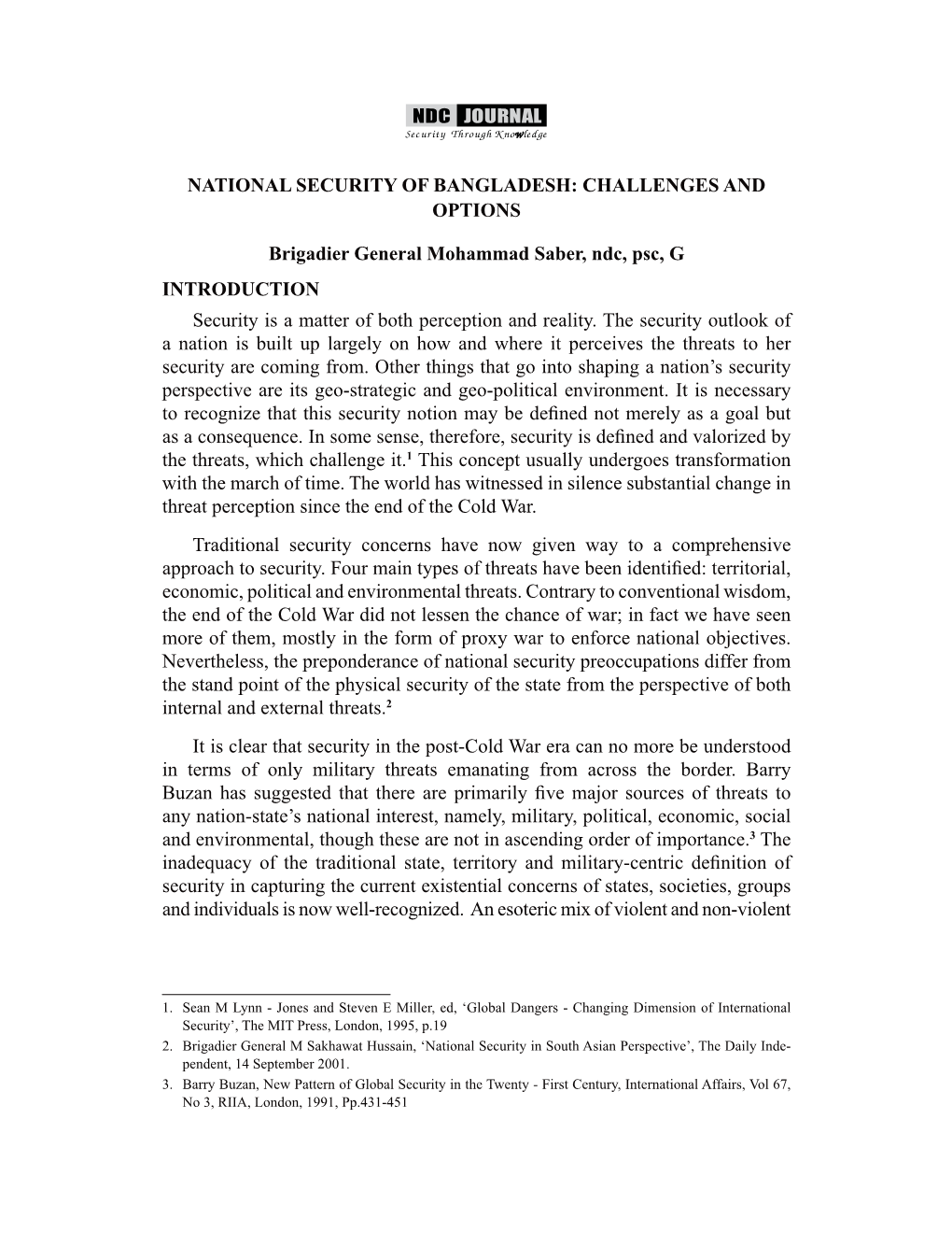 National Security of Bangladesh: Challenges and Options