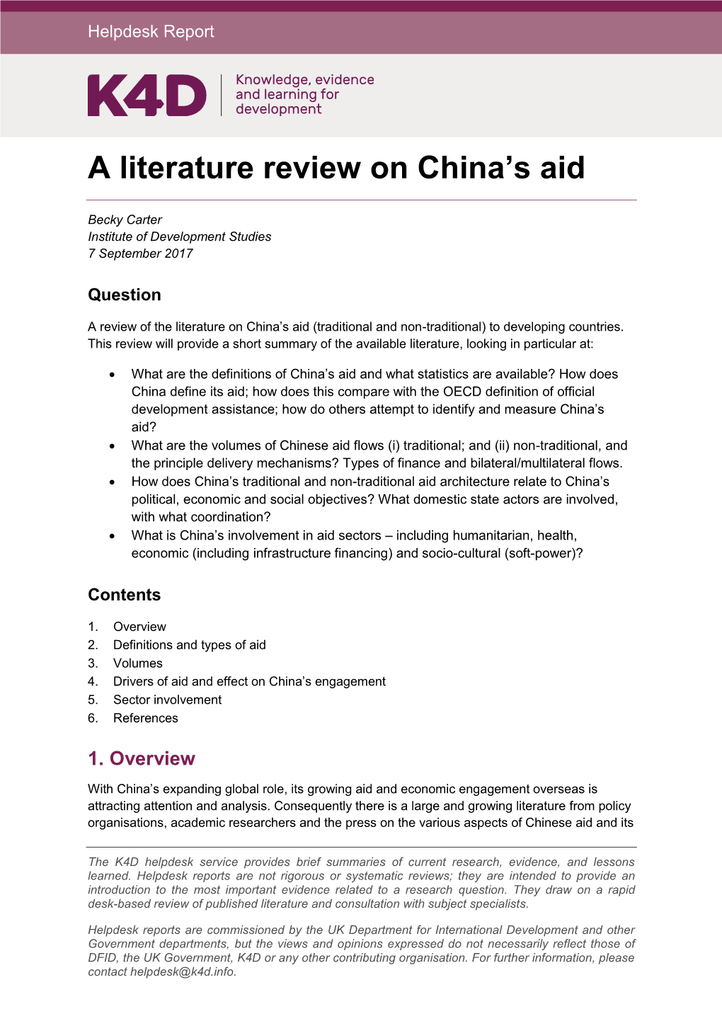 A Literature Review on China's