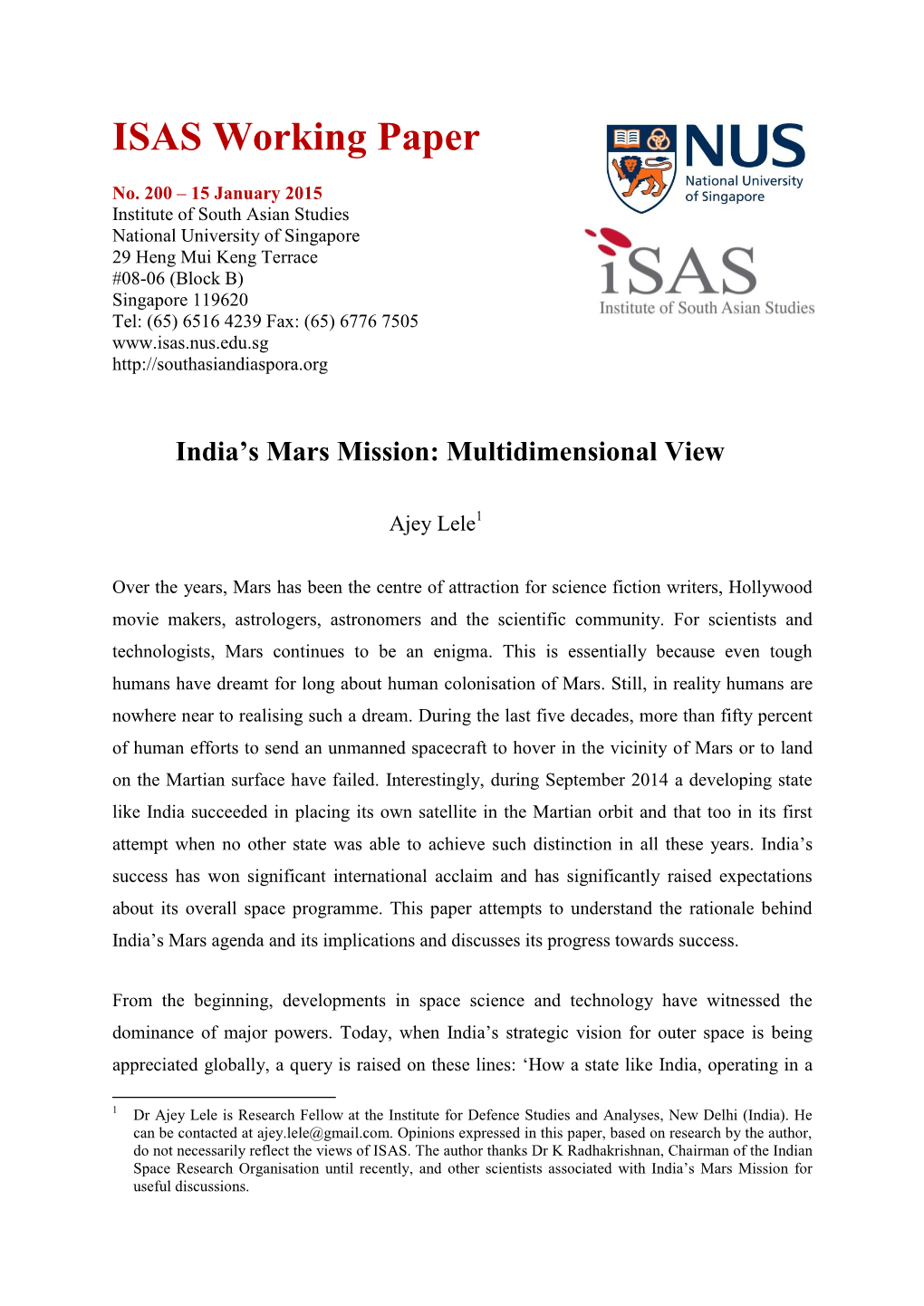 India's Mars Mission: Multidimensional View