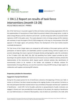 2Nd Report on Results of Task Force Interventions
