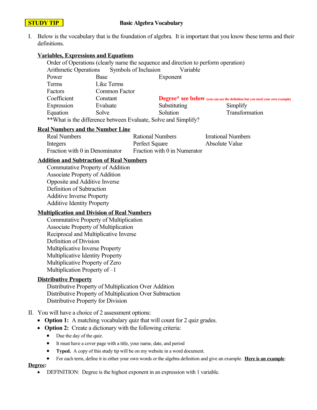 Variables, Expressions and Equations