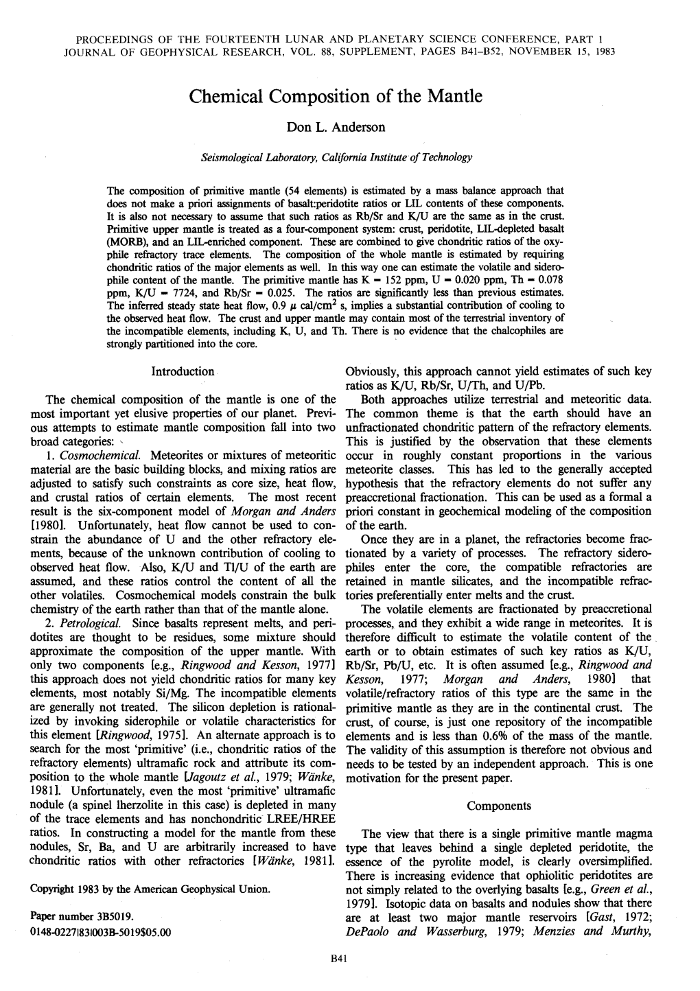 Chemical Composition of the Mantle