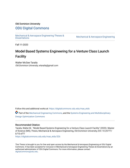 Model Based Systems Engineering for a Venture Class Launch Facility