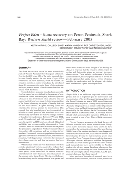 Project Eden – Fauna Recovery on Peron Peninsula, Shark Bay: Western Shield Review—February 2003