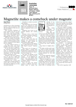 Magnetite Makes a Comeback Under Magnate