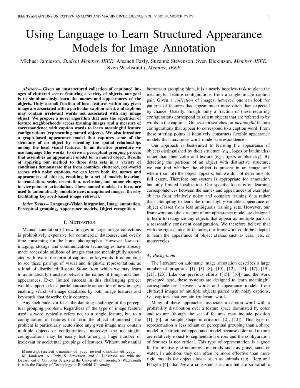 Using Language to Learn Structured Appearance Models for Image Annotation