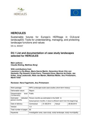 D3.1 List and Documentation of Case Study Landscapes Selected for HERCULES