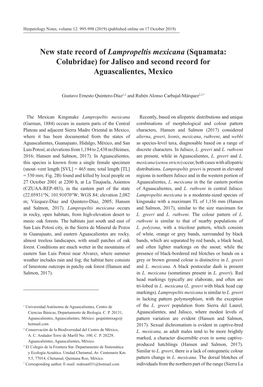 New State Record of Lampropeltis Mexicana (Squamata: Colubridae) for Jalisco and Second Record for Aguascalientes, Mexico