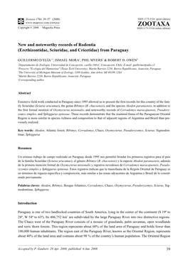 Zootaxa, New and Noteworthy Records of Rodentia