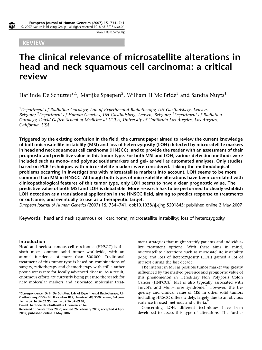 The Clinical Relevance of Microsatellite Alterations in Head and Neck Squamous Cell Carcinoma: a Critical Review