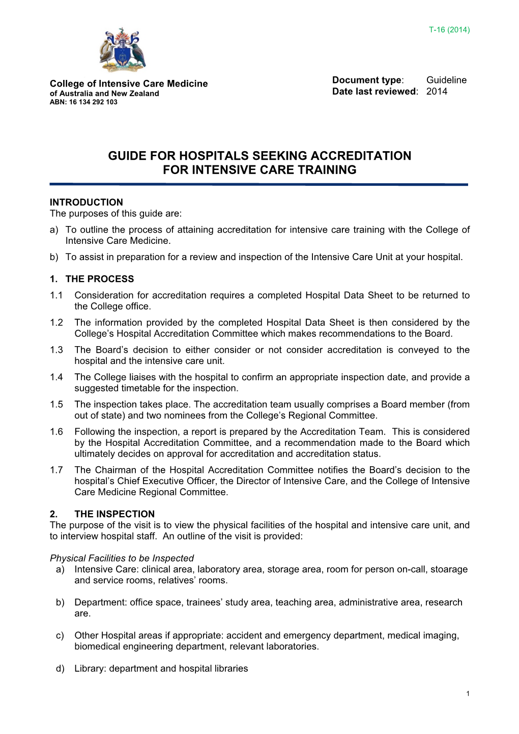 Guide for Hospitals Seeking Accreditation for Intensive Care Training