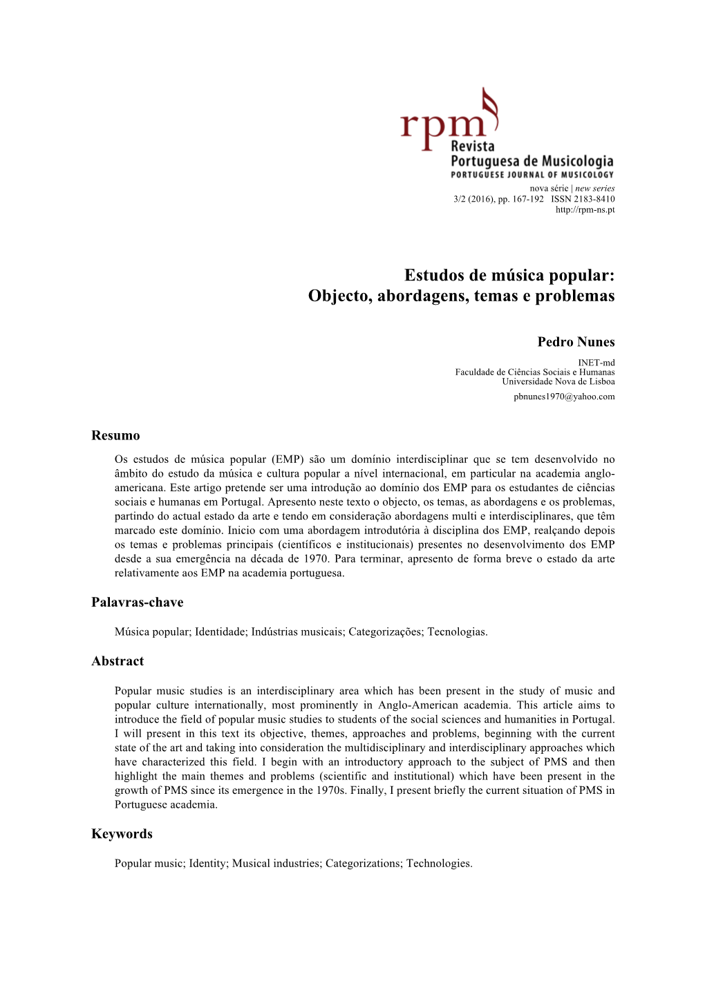 Estudos De Música Popular: Objecto, Abordagens, Temas E Problemas