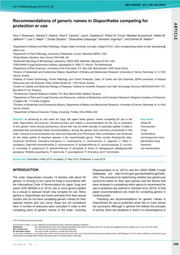 AR TICLE Recommendations of Generic Names in Diaporthales