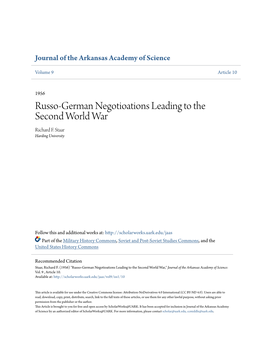 Russo-German Negotioations Leading to the Second World War Richard F