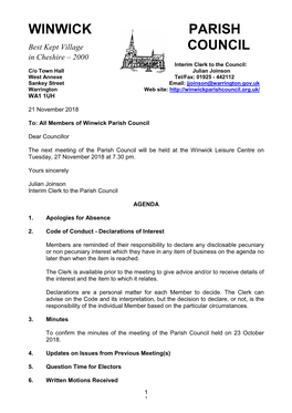 Winwick Parish Council Agenda