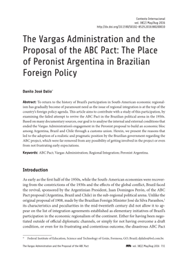 The Vargas Administration and the Proposal of the ABC Pact: the Place Dalio of Peronist Argentina in Brazilian Foreign Policy