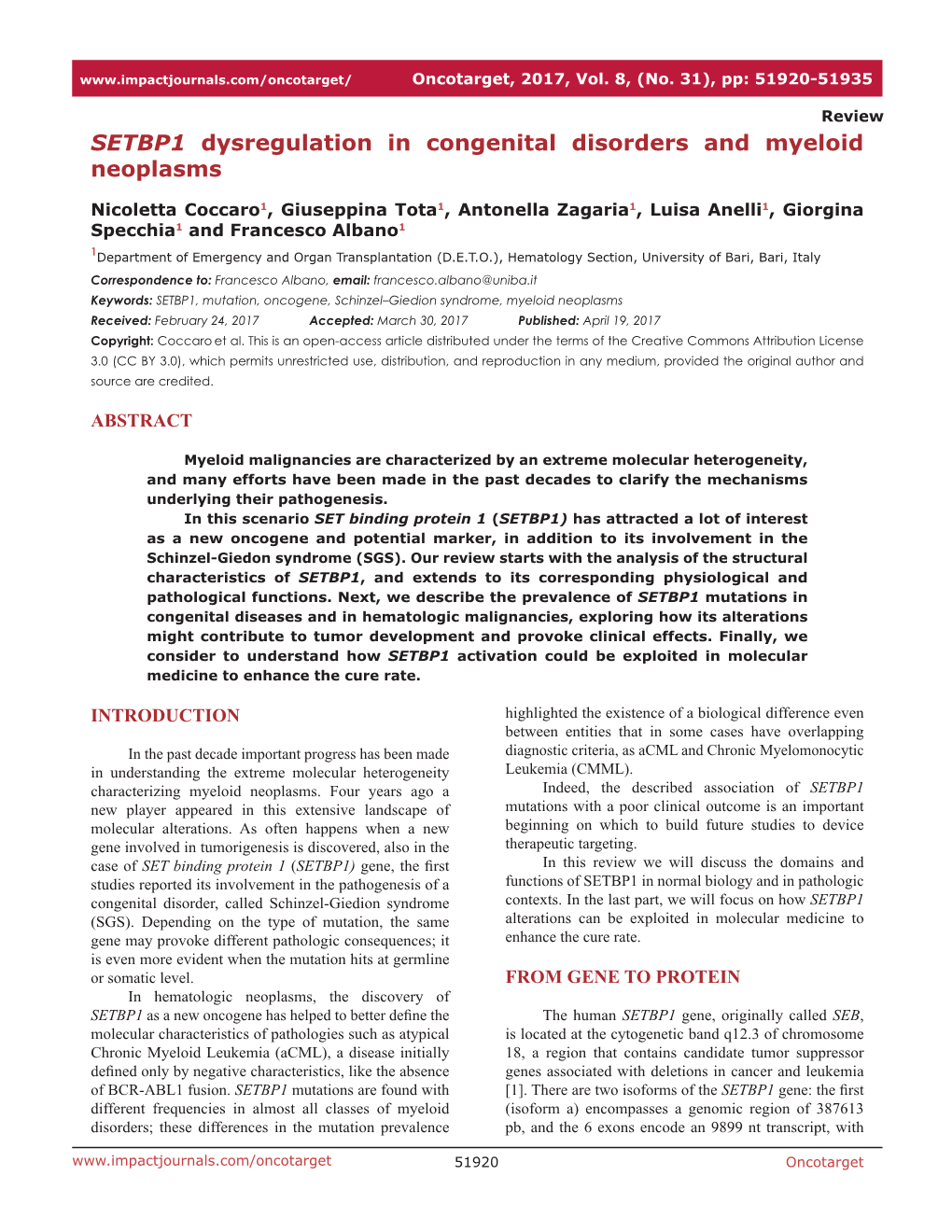 SETBP1 Dysregulation in Congenital Disorders and Myeloid Neoplasms