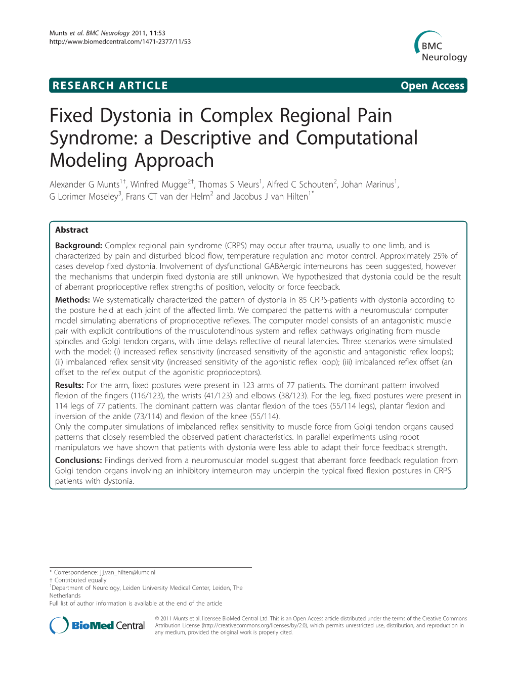 Fixed Dystonia in Complex Regional Pain Syndrome: a Descriptive And