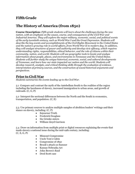 Fifth Grade the History of America (From 1850)