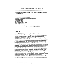 World Resource Review Vol. 16 No.2 CAPTURING CARBON DIOXIDE