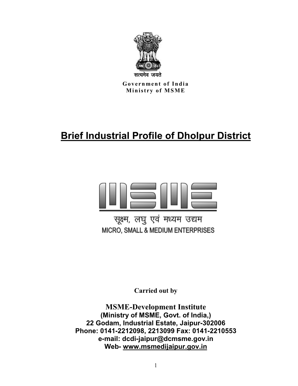 Brief Industrial Profile of Dholpur District