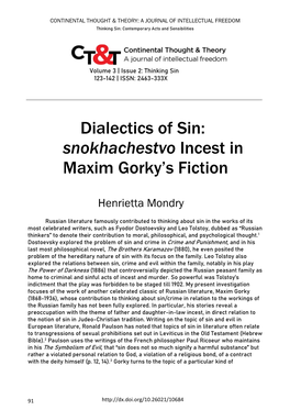 Dialectics of Sin: Snokhachestvo Incest in Maxim Gorky's Fiction