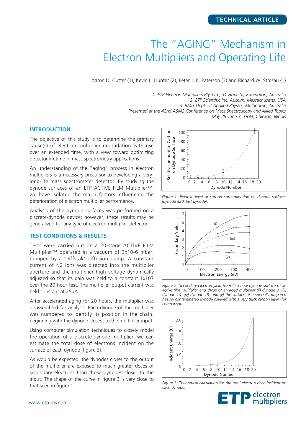 The “AGING” Mechanism in Electron Multipliers and Operating Life