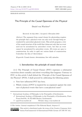 The Principle of the Causal Openness of the Physical