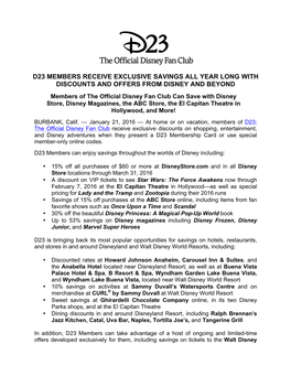 D23 Members Receive Exclusive Savings All Year Long