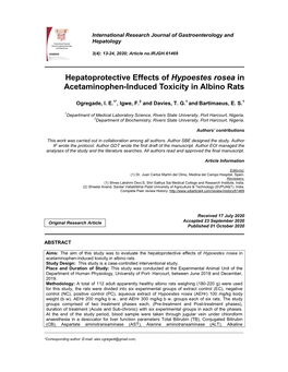 Hepatoprotective Effects of Hypoestes Rosea in Acetaminophen-Induced Toxicity in Albino Rats