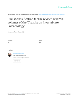 Rudist Classification for the Revised Bivalvia Volumes of the 'Treatise On