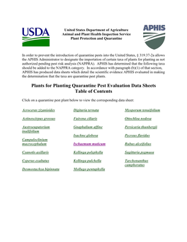 NAPPRA Datasheet for Plants for Planting