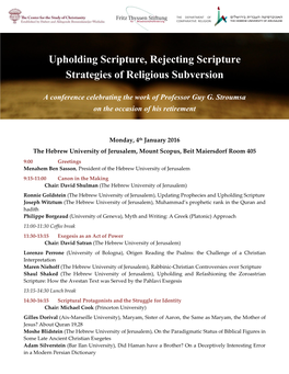 Upholding Scripture, Rejecting Scripture Strategies of Religious Subversion