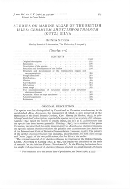 STUDIES on MARINE ALGAE of the BRITISH ISLES: CERAMIUM SHUTTLEWORTHIANUM (K Tjtz.) SILVA