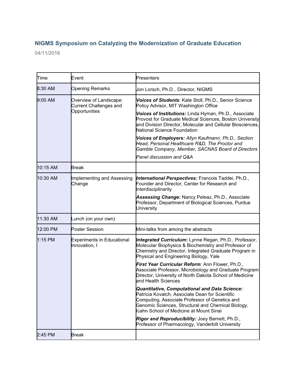 NIGMS Symposium on Catalyzing the Modernization of Graduate Education