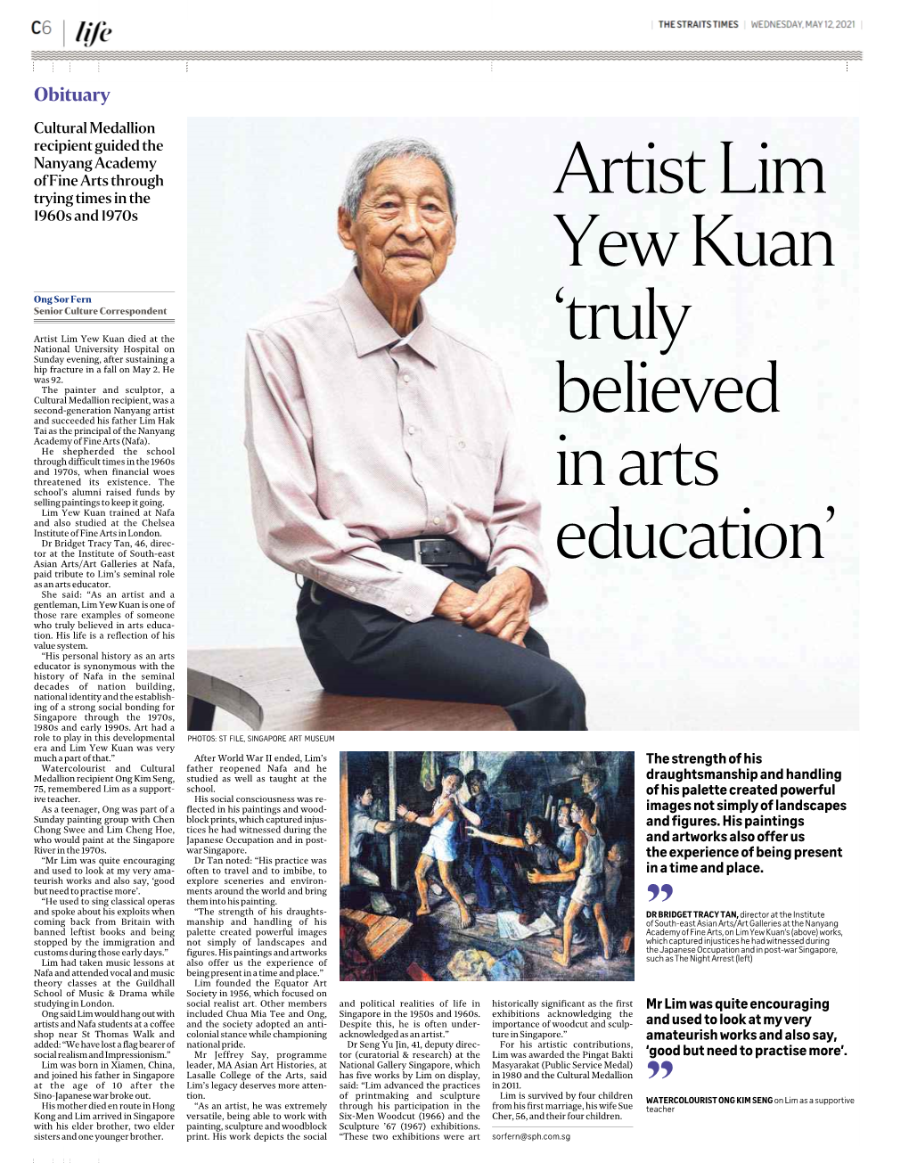 Artist Lim Yew Kuan Died at the National University Hospital on Sunday Evening, After Sustaining a Hip Fracture in a Fall on May 2