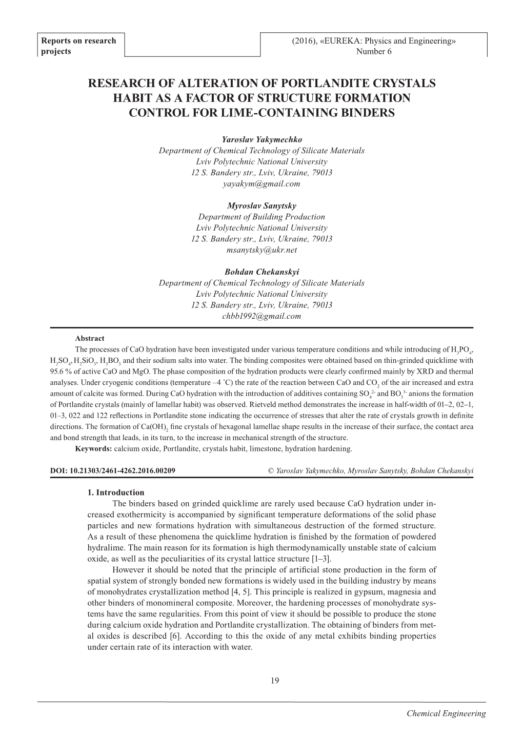 Research of Alteration of Portlandite Crystals Habit As a Factor of Structure Formation Control for Lime-Containing Binders