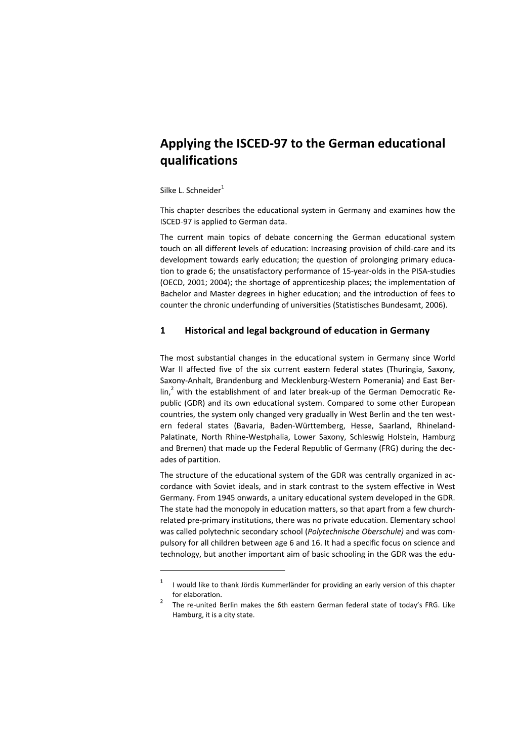 Applying the ISCED-97 to the German Educational Qualifications